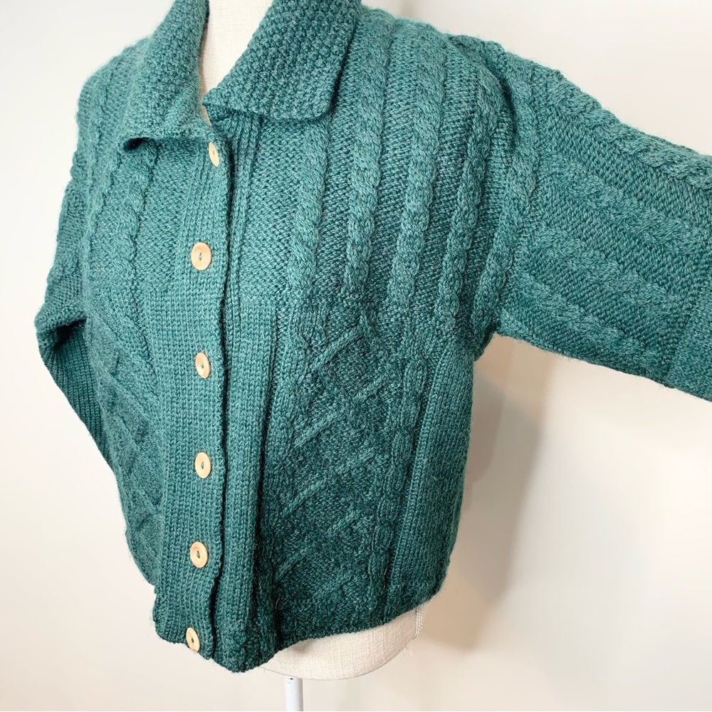 Women's Green Cable Knit Cardigan - Picture 3 of 11